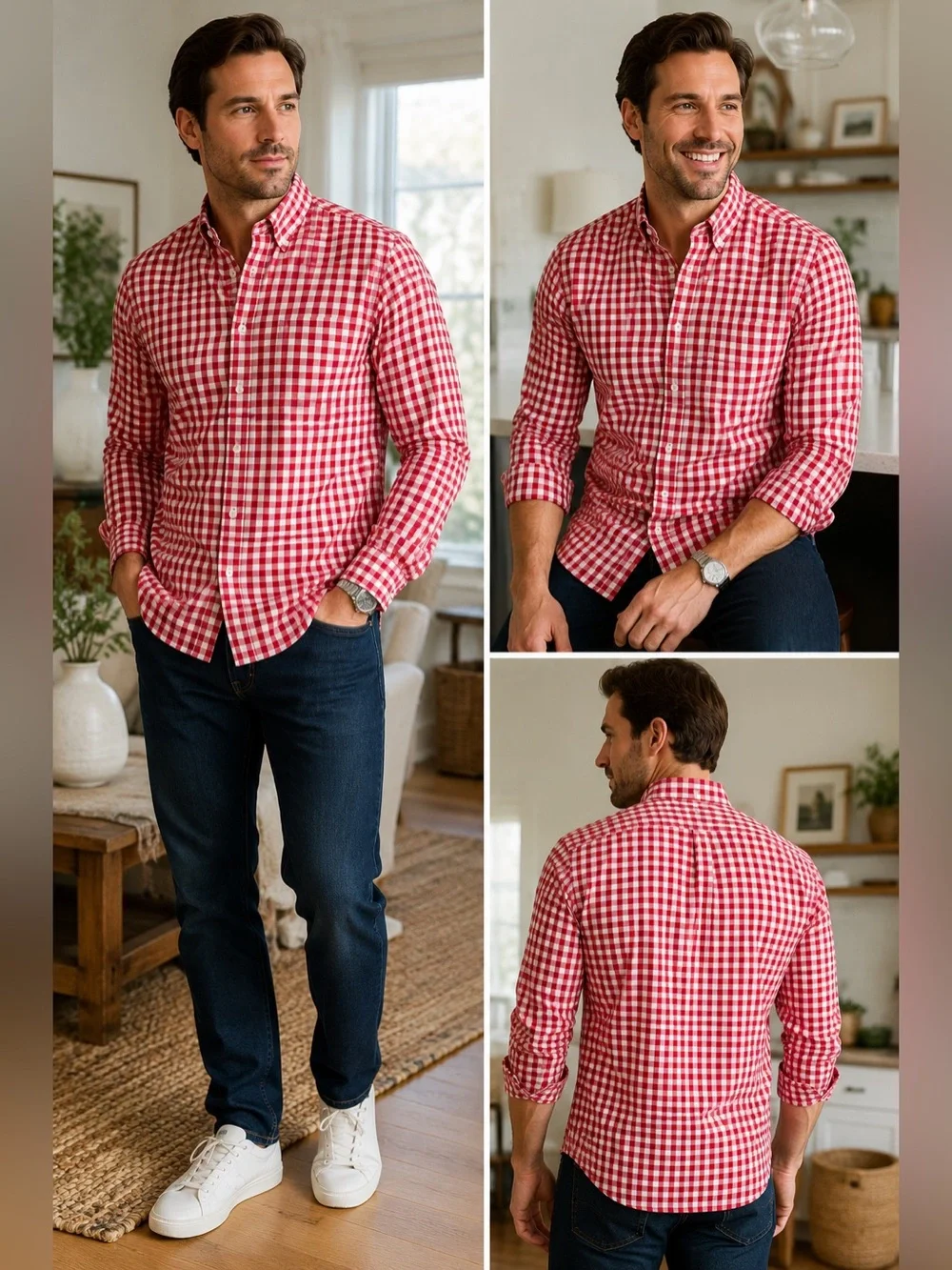 J. Crew Red and White Gingham Button-Down Shirt Size XL